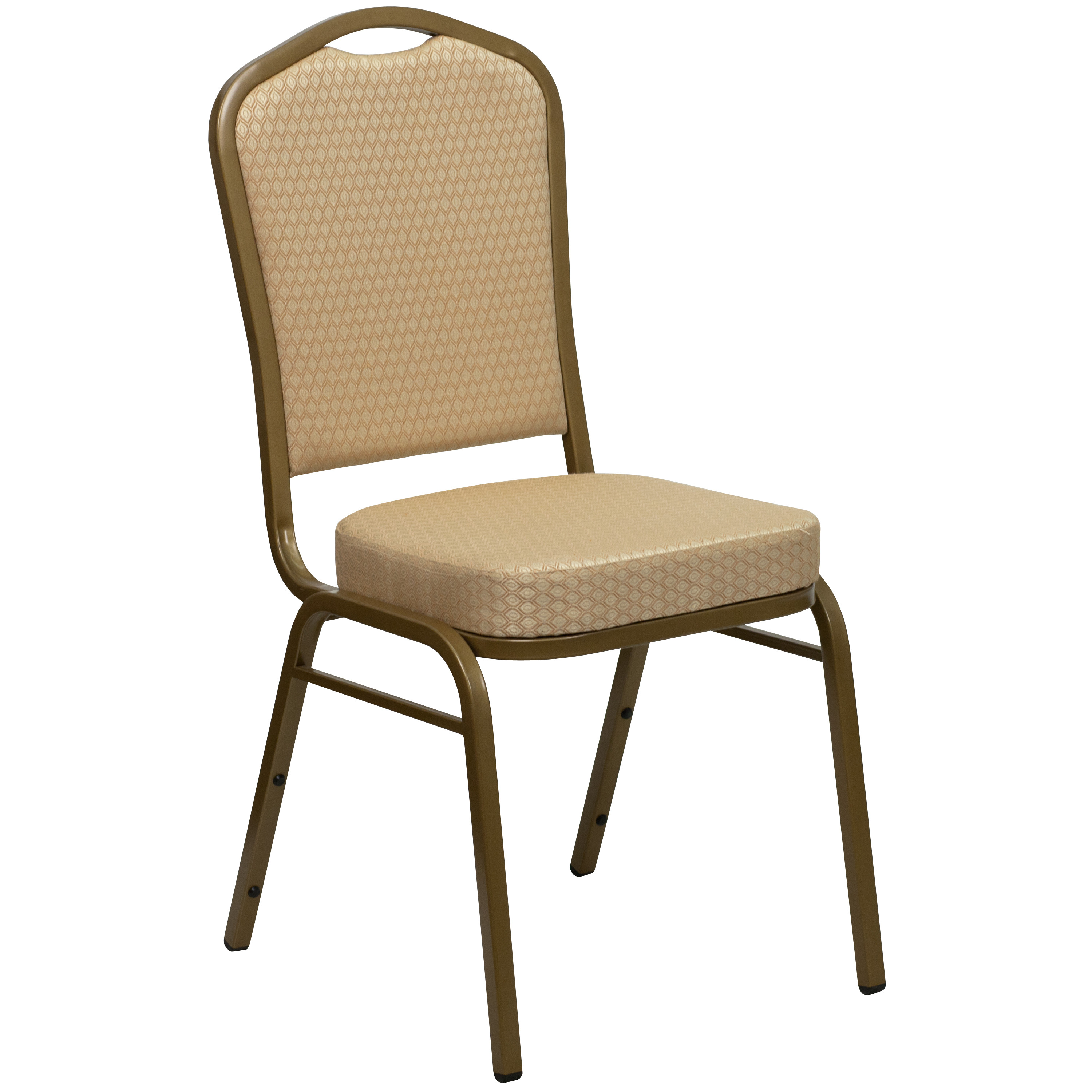 Beige Patterned Fabric Stacking Banquet Chair, Gold Frame