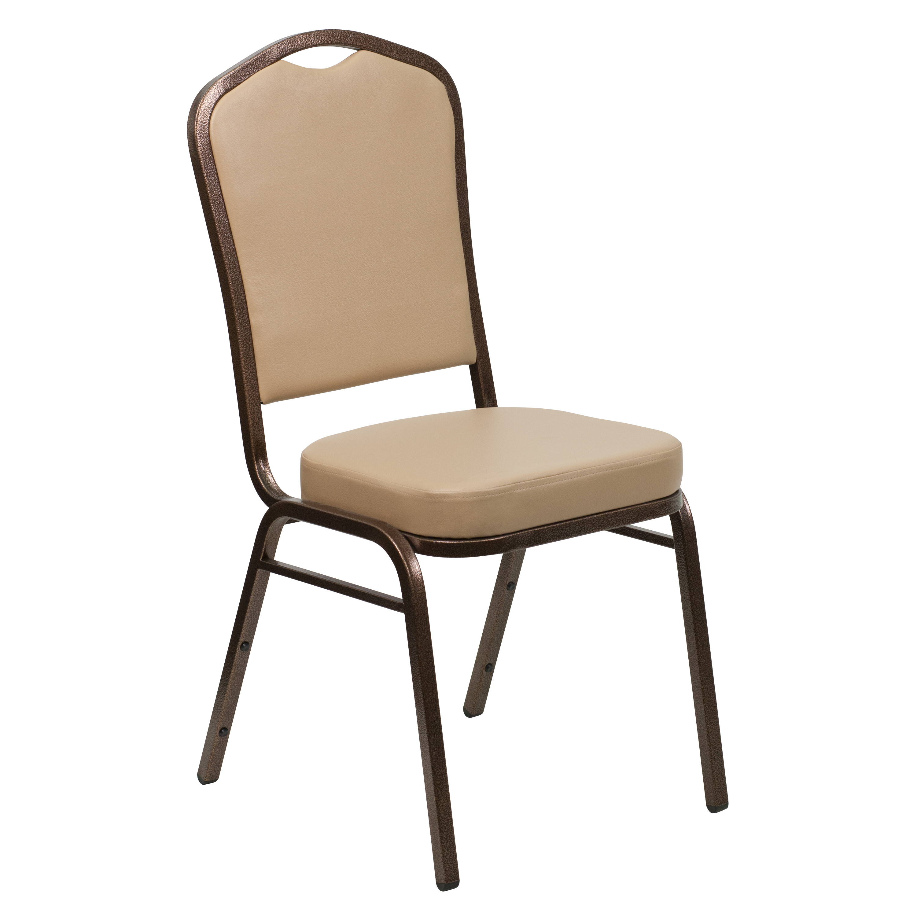 Tan Vinyl Stacking Banquet Chair, Copper Frame