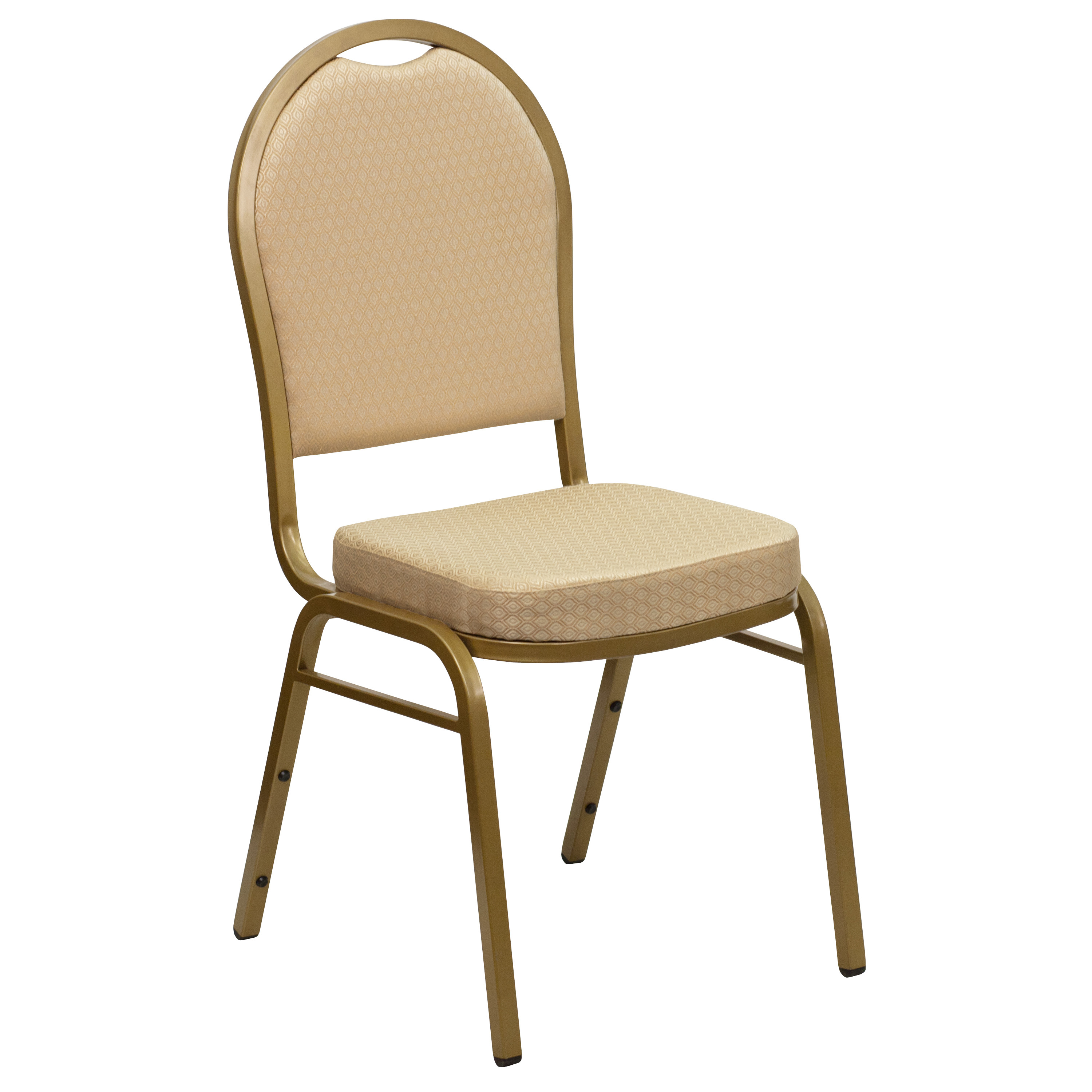  Beige Patterned Fabric Dome Back Stacking Banquet Chair, Gold Frame