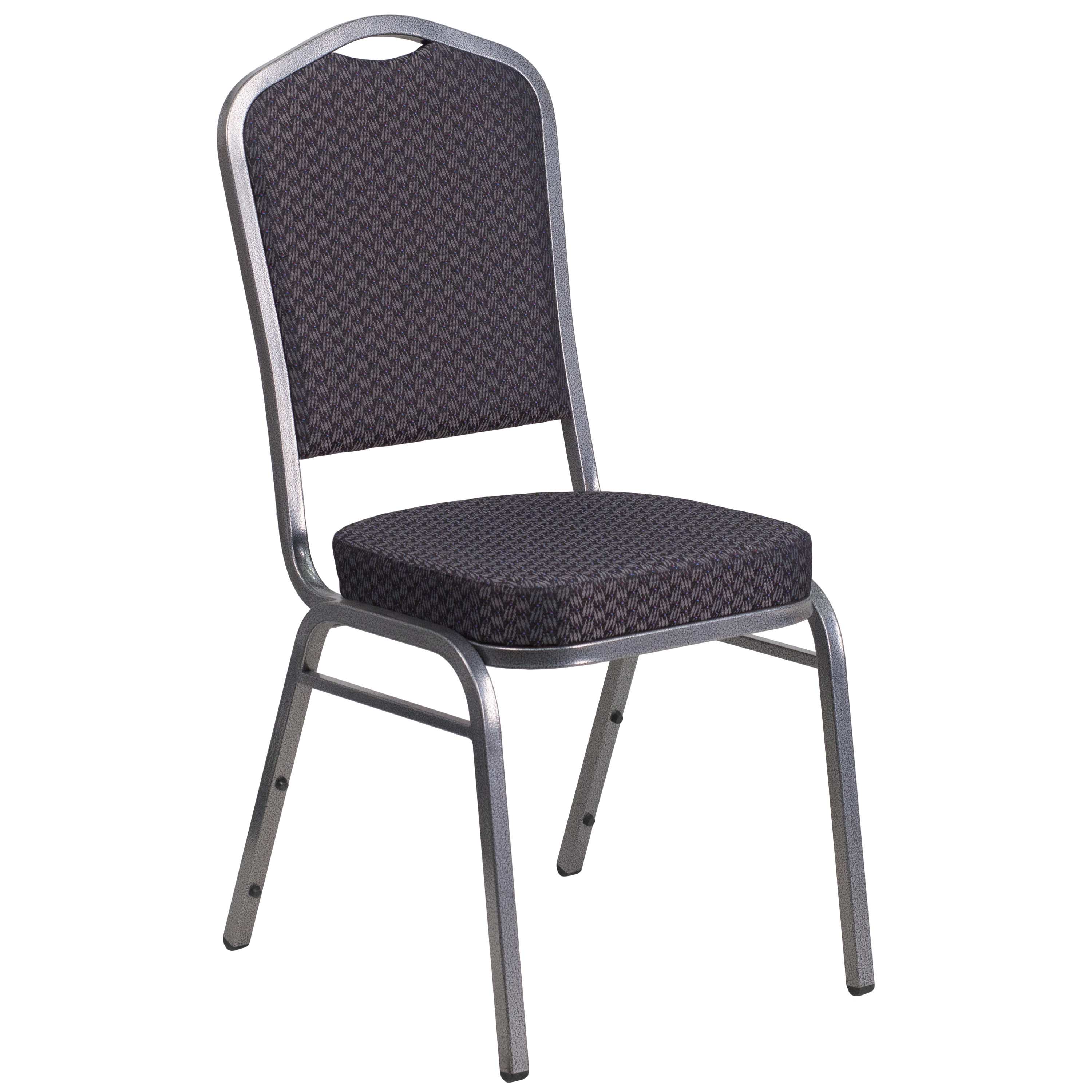 Black Patterned Fabric Stacking Banquet Chair, Silver Frame