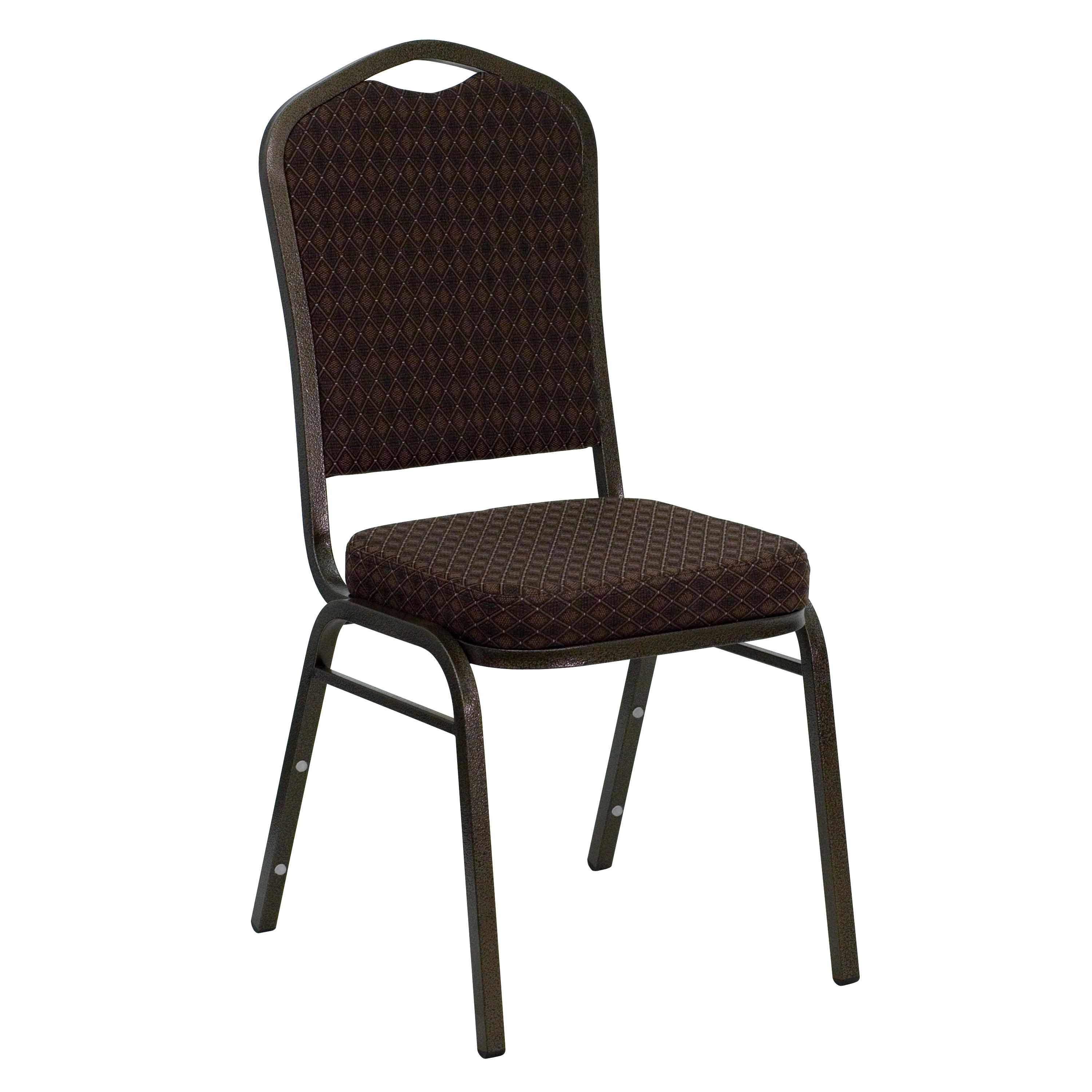  Brown Patterned Fabric Stacking Banquet Chair, Gold Frame