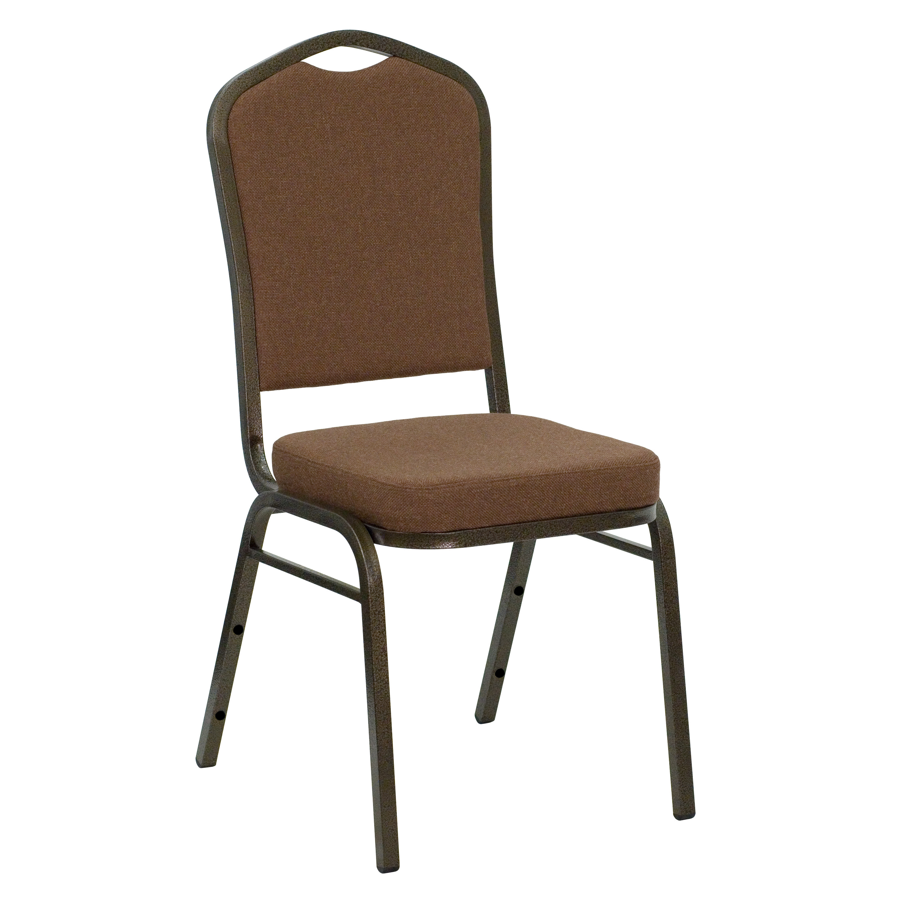 Coffee Fabric Stacking Banquet Chair, Gold Frame