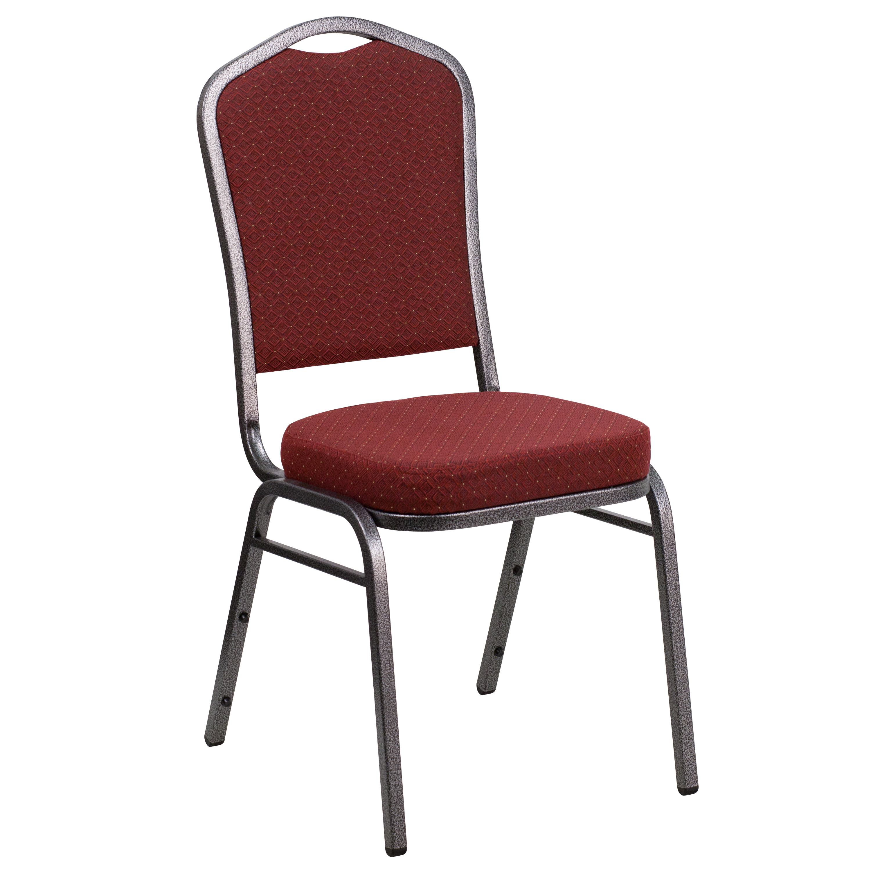 Burgundy Patterned Fabric Stacking Banquet Chair, Silver Frame