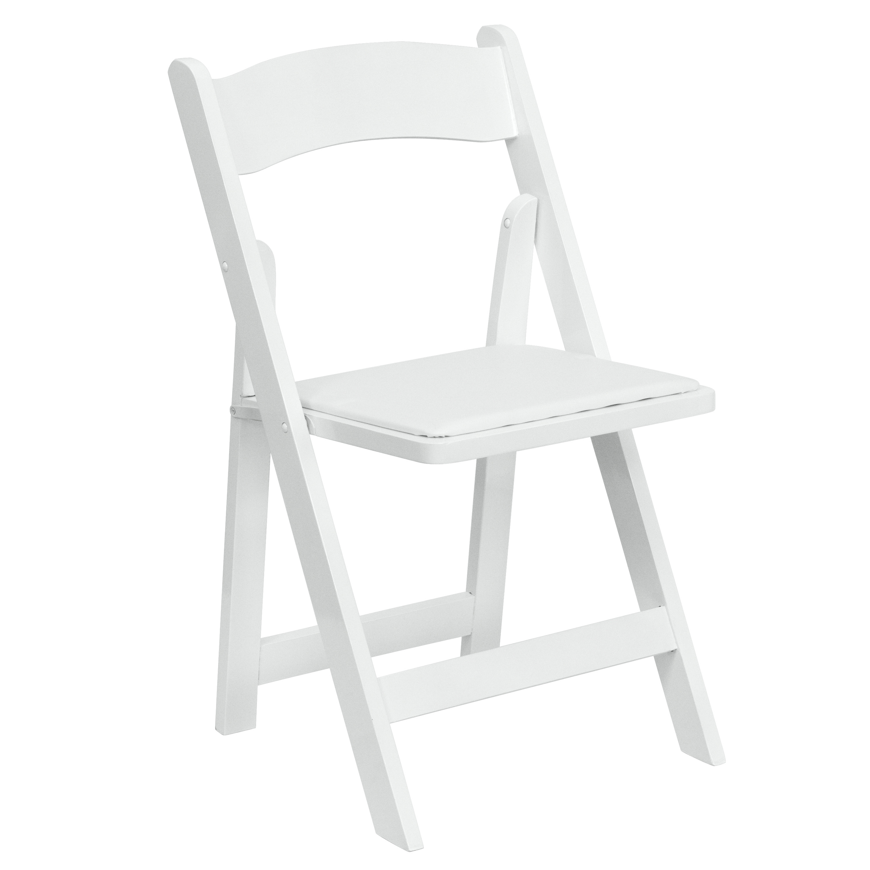 White Wood Folding Chair with Vinyl Padded Seat 