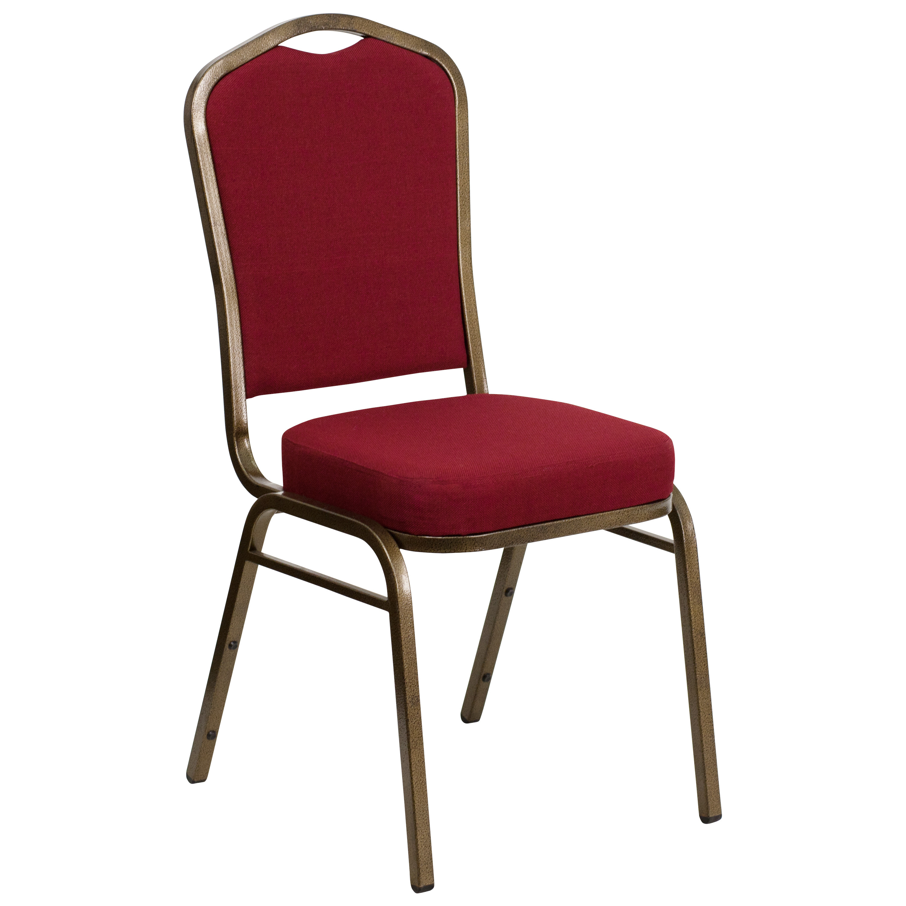 Burgundy Fabric Stacking Banquet Chair, Gold Frame