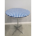 blue white checkered round vinyl fitted tablecloth