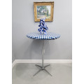 round vinyl fitted tablecloth blue white checkered