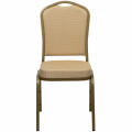 Stacking Banquet Chairs in Beige Patterned Fabric- Gold Frame Front View