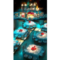 square and round table white linens confriguration