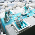 white square tablecloth aqua runner