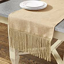 Finged Burlap table runner on table with setting